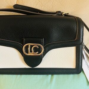 LC Lauren Conrad Black and White Crossbody Bag with Gold Accents